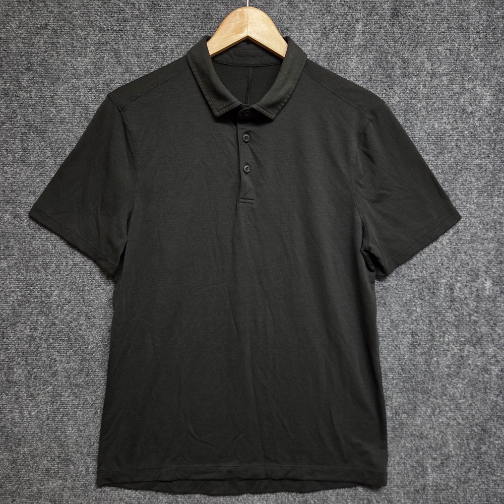 Lululemon Evolution Polo Shirt Mens Small Black Short Sleeve Performance Casual